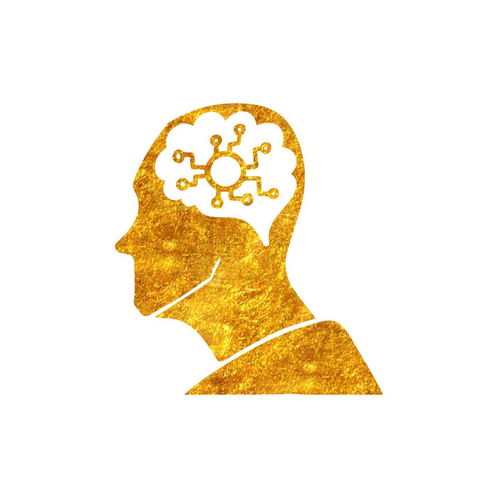 Hand gezeichnet künstlich Intelligenz Konzept Symbol im Gold vereiteln Textur Vektor Illustration