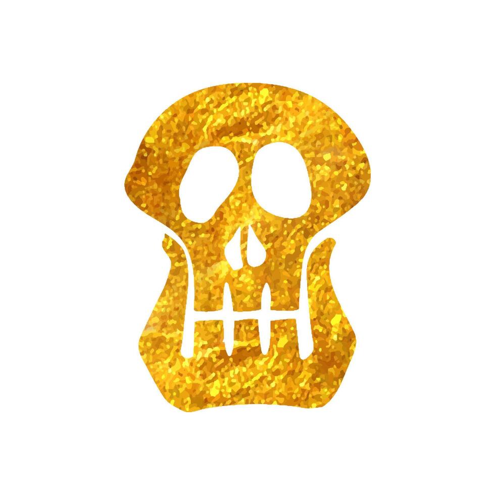 hand dragen skelett ikon i guld folie textur vektor illustration