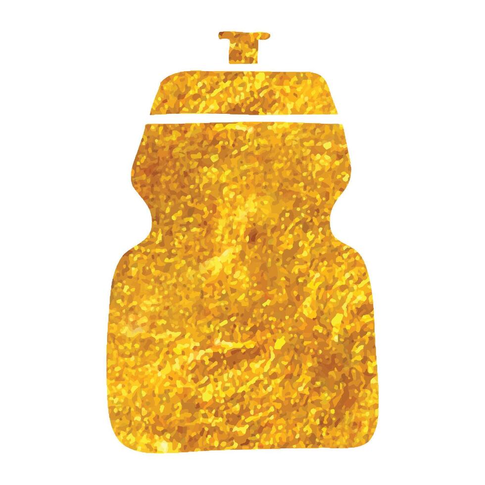 hand dragen cykling vatten flaska ikon i guld folie textur vektor illustration