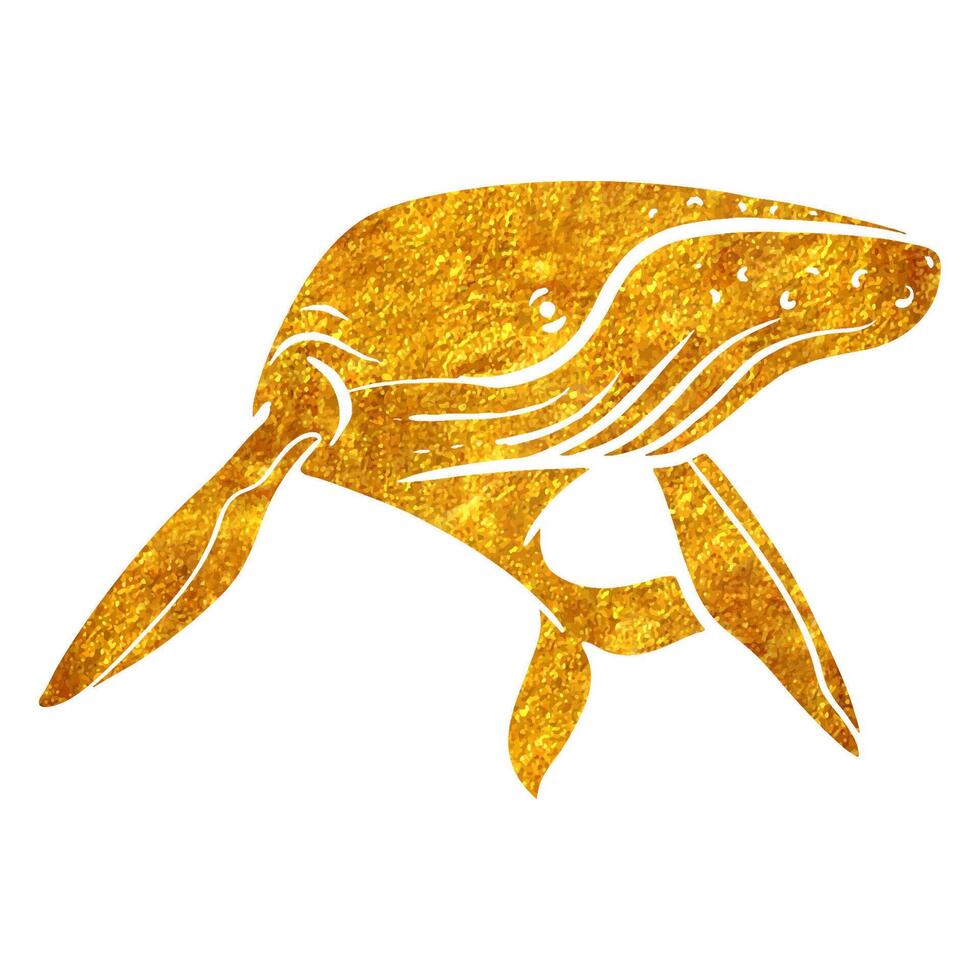 hand dragen val i guld folie textur vektor illustration