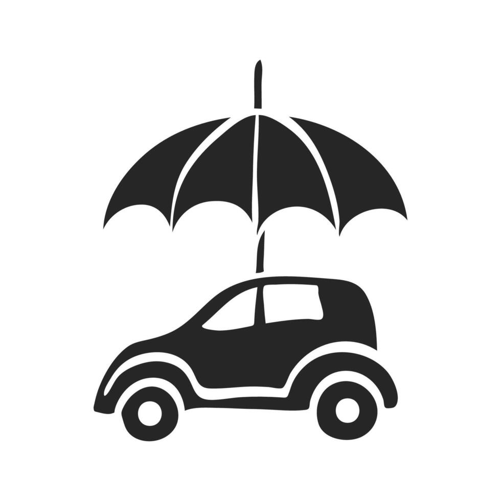 Hand gezeichnet Auto und Regenschirm Vektor Illustration