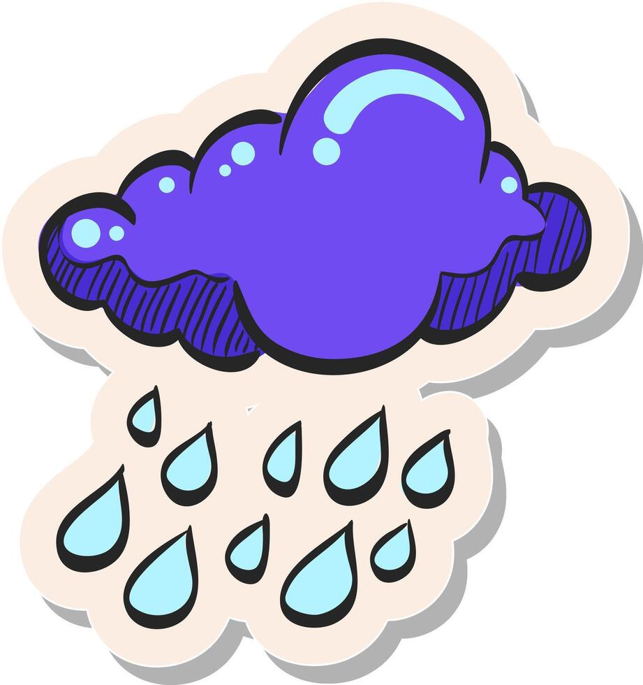 hand dragen regn moln ikon i klistermärke stil vektor illustration
