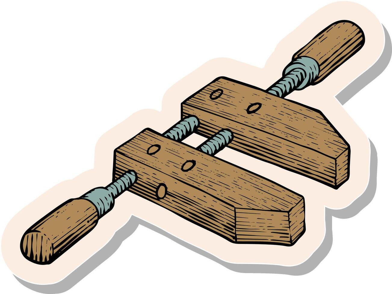 hand dragen klistermärke stil trä- klämma ikon vektor illustration