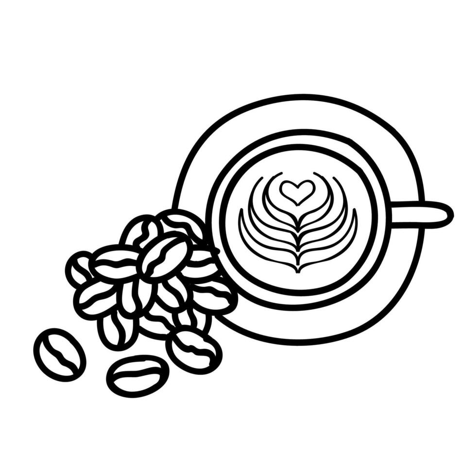 Kaffee Bohnen und Latté Kunst Symbol. Hand gezeichnet Vektor Illustration. editierbar Linie Schlaganfall