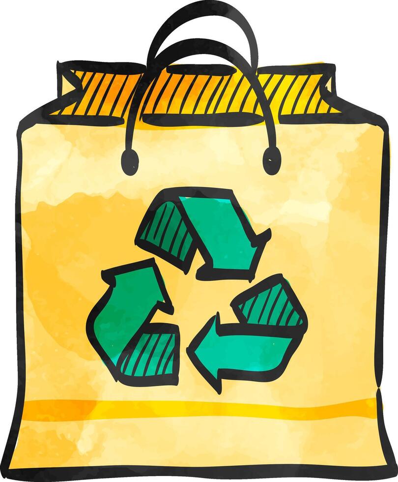 recyceln Symbol Symbol im Farbe Zeichnung. Umgebung gehen Grün Papier Tasche Einkaufen Kauf Geschäft vektor