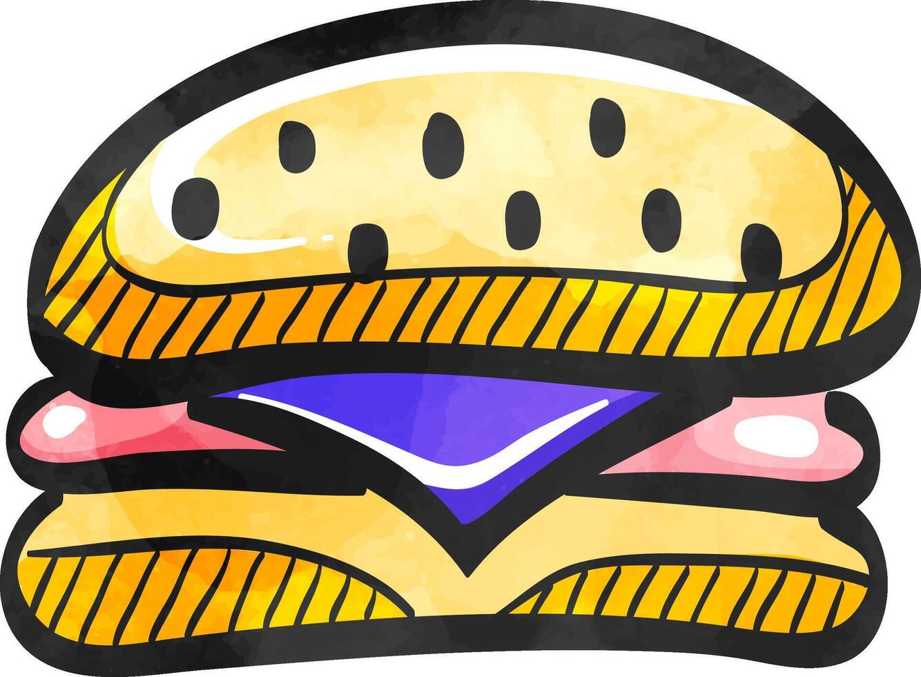 burger ikon i Färg teckning. snabb mat skräp amerikan kolhydrat äter vektor