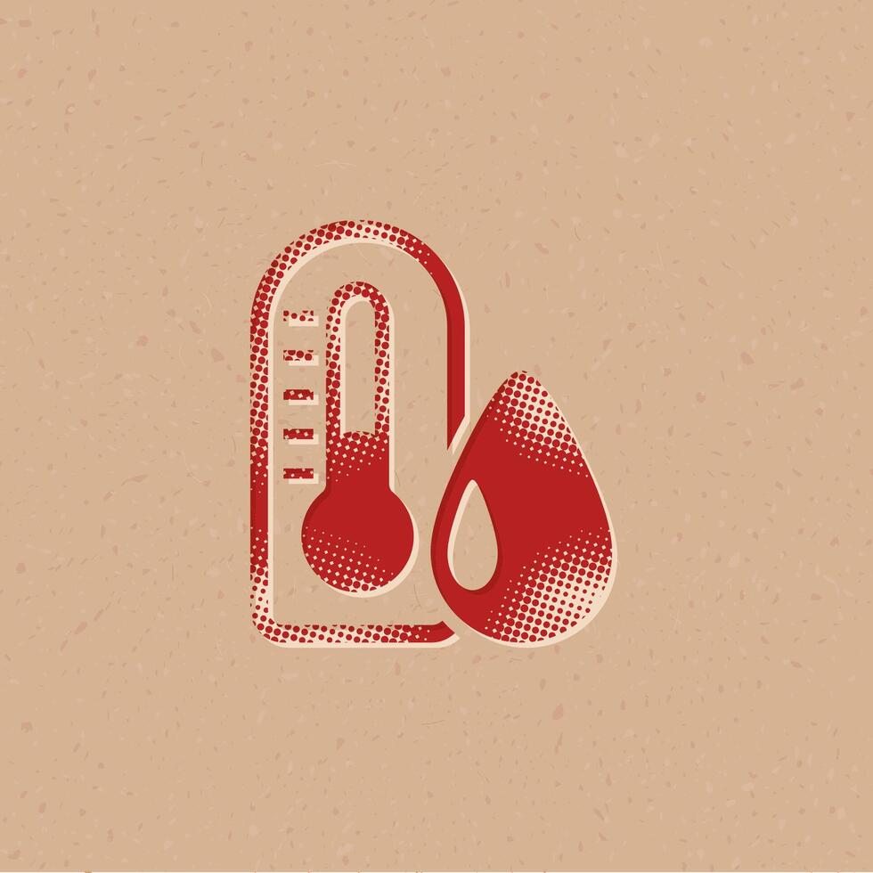 Thermometer Halbton Stil Symbol mit Grunge Hintergrund Vektor Illustration