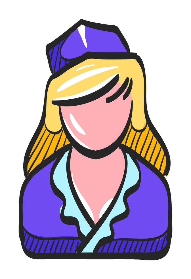 Stewardess Benutzerbild Symbol im Hand gezeichnet Farbe Vektor Illustration