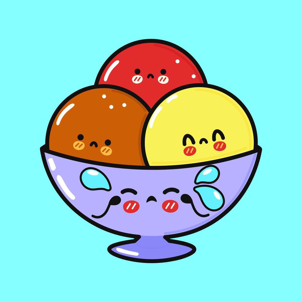 Weinen Eis Sahne Charakter. Vektor Hand gezeichnet Karikatur kawaii Charakter Illustration Symbol. isoliert auf Blau Hintergrund. traurig Eis Sahne Charakter Konzept