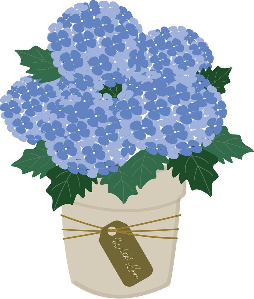 hortensia blommor pott med kärlek hand dragen element vektor illustration för dekorera inbjudan hälsning födelsedag fest firande bröllop kort affisch baner textil- tapet papper slå in bakgrund