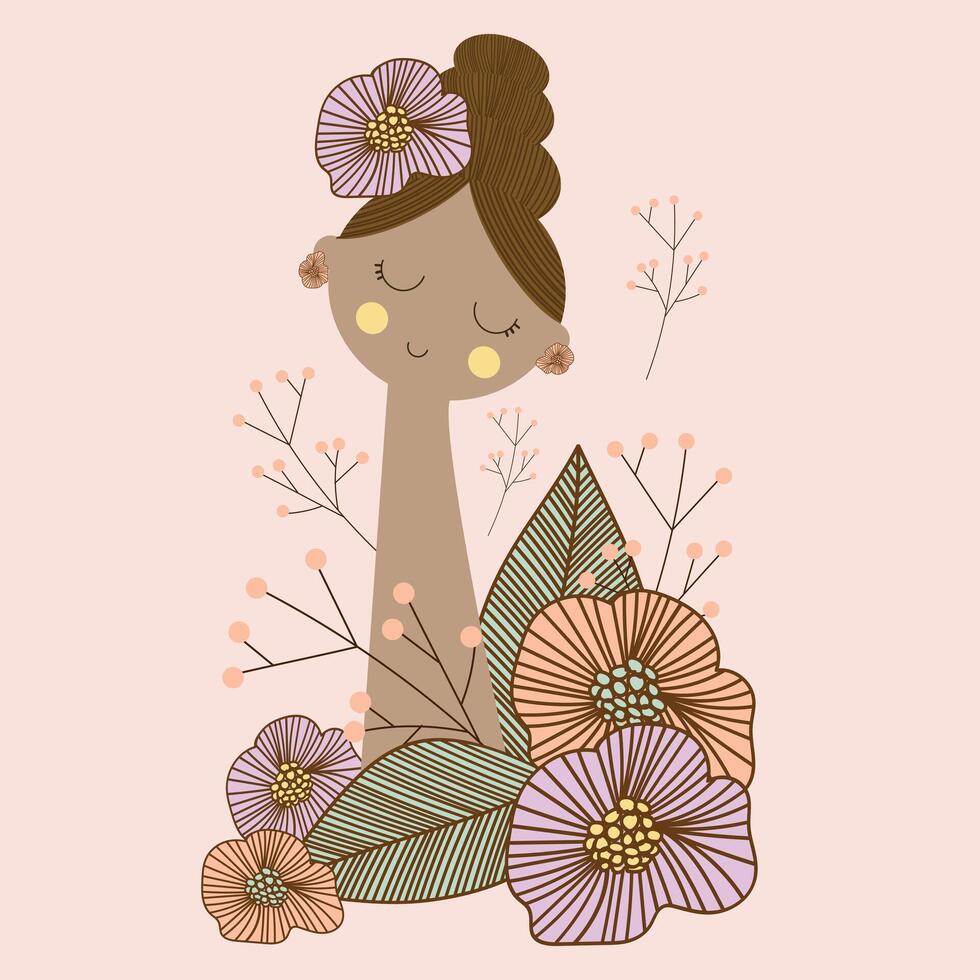 süß Frau mit Blume Blumen- und Pflanze Hand gezeichnet Clip Art Vektor Illustration zum Dekoration Karte Poster Hintergrund Muster