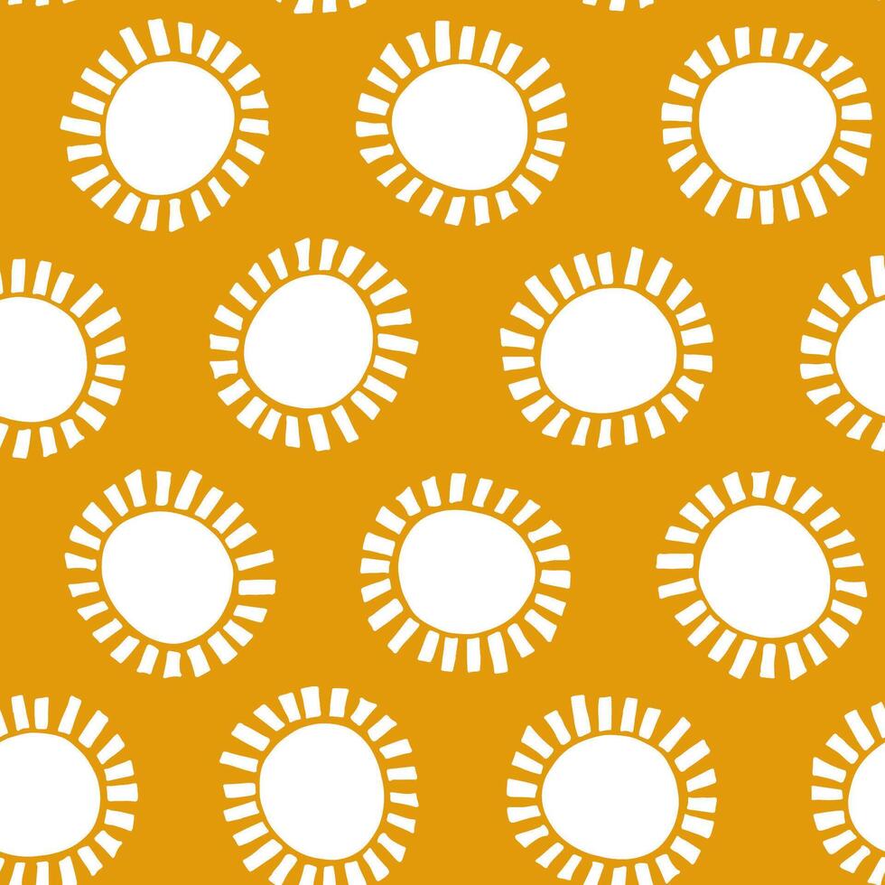abstrakt gul solar sömlös mönster på vit bakgrund. geometrisk cirkel upprepa mönster i minimalistisk stil. tyg, papper, Kläder sommar design. vektor