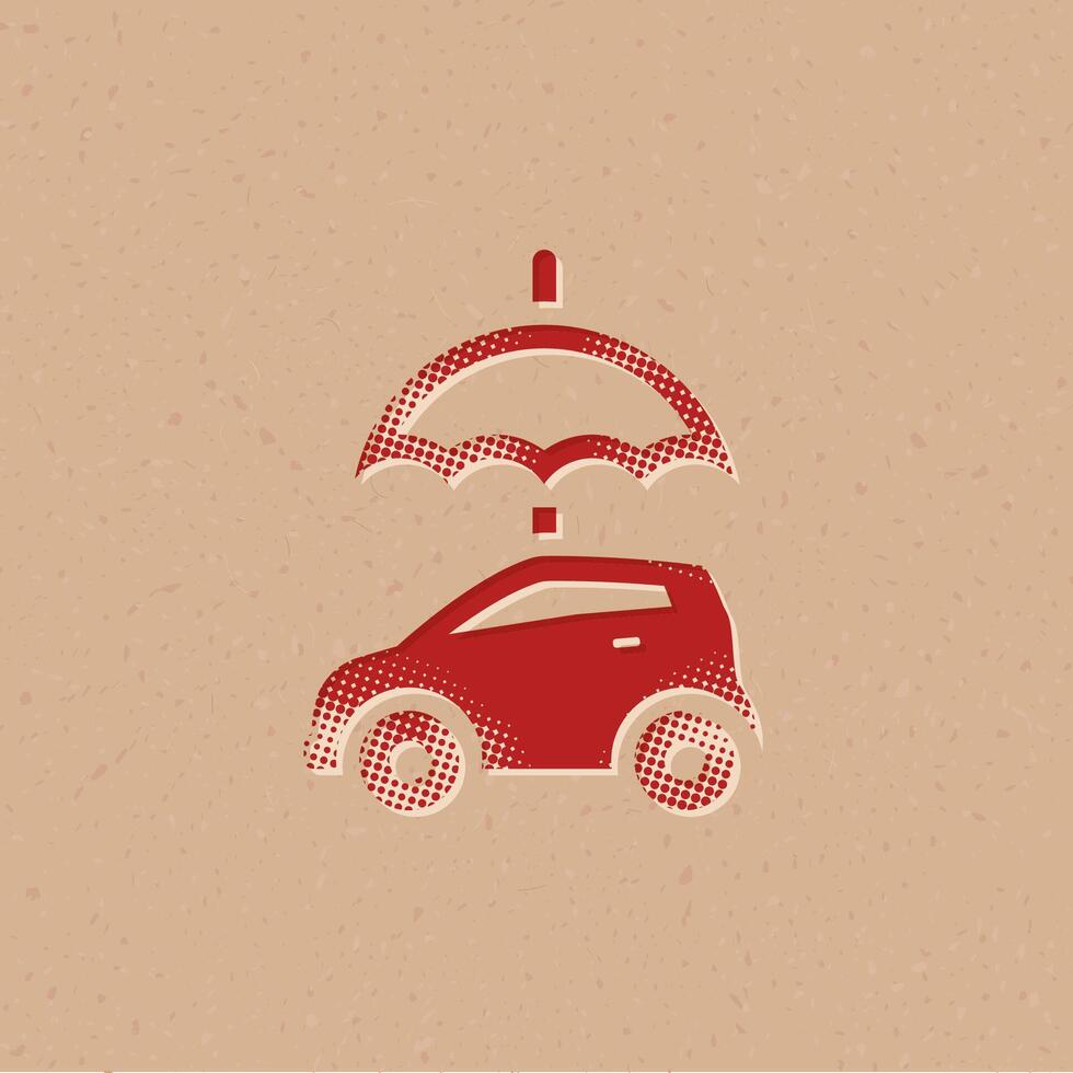 Auto und Regenschirm Halbton Stil Symbol mit Grunge Hintergrund Vektor Illustration