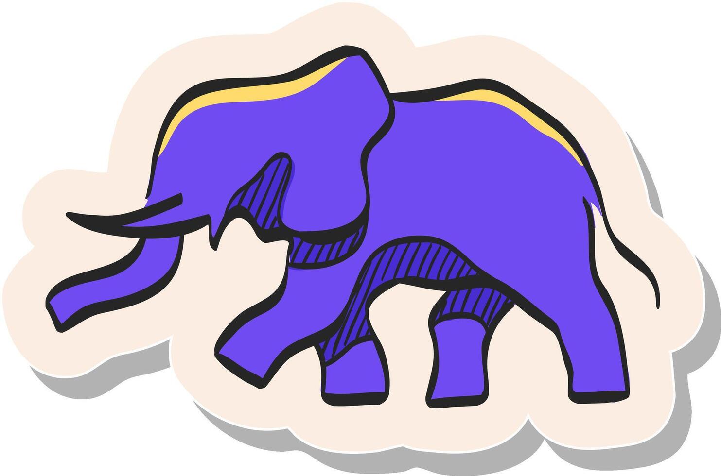 hand dragen elefant ikon i klistermärke stil vektor illustration