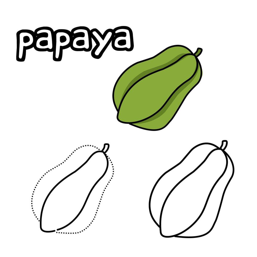 Obst Färbung Seiten mit Papaya Hintergrund und das Aktivität von verbinden das Punkte zum Kindergarten Kinder vektor