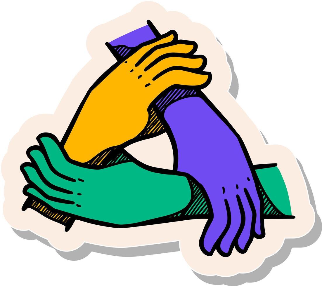 Hand gezeichnet Aufkleber Stil Hände Symbol Mannschaft Arbeit Konzept Vektor Illustration