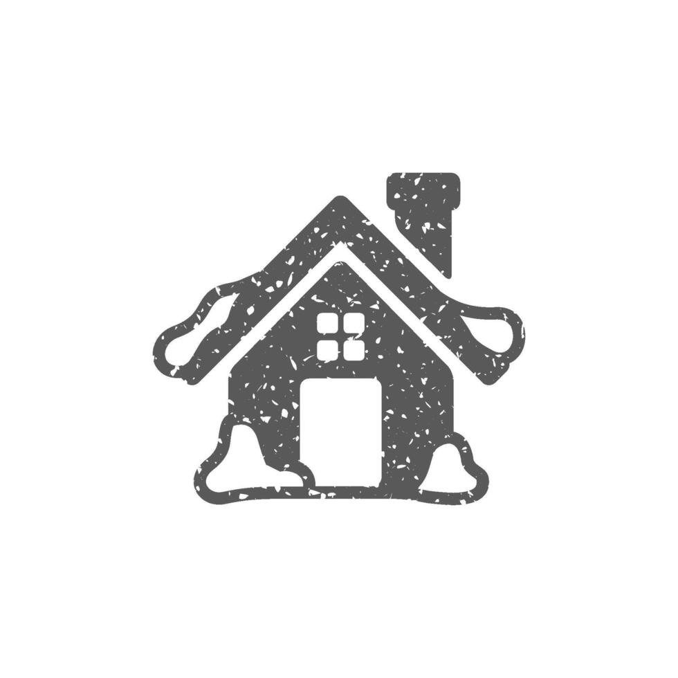 Haus mit Schnee Symbol im Grunge Textur Vektor Illustration