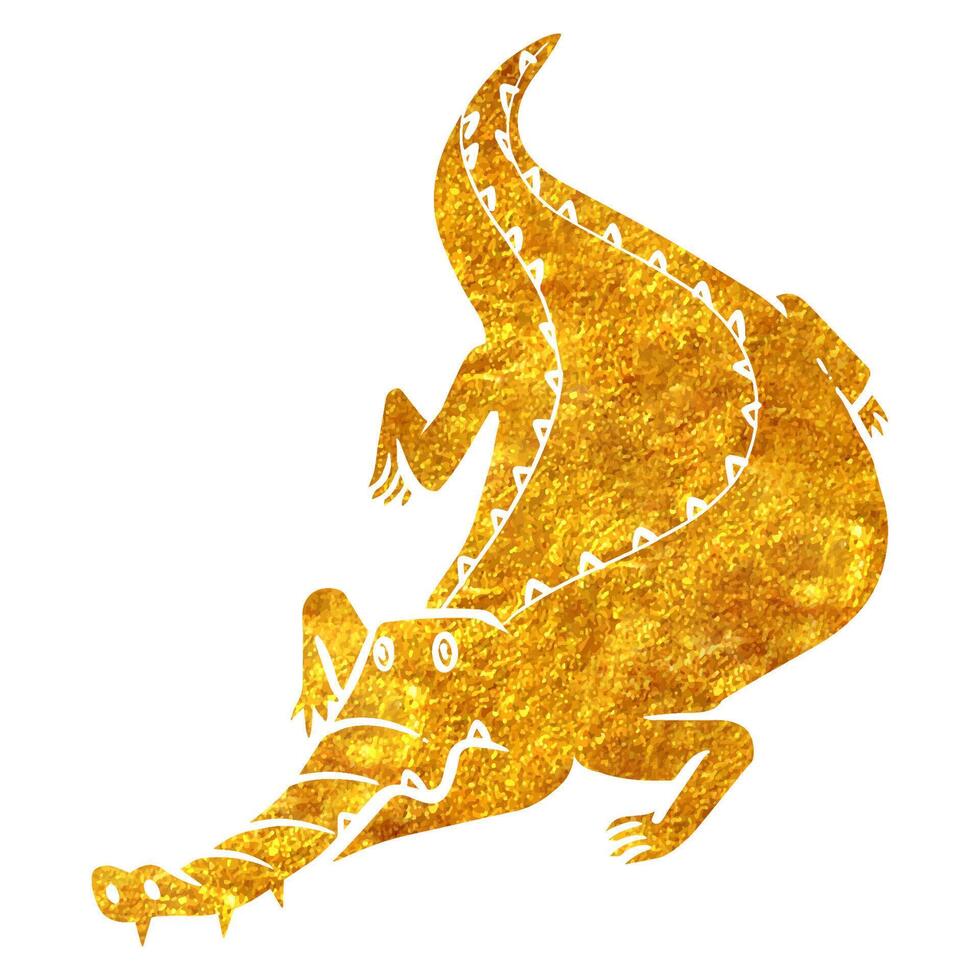 hand dragen guld folie textur alligator. vektor illustration.