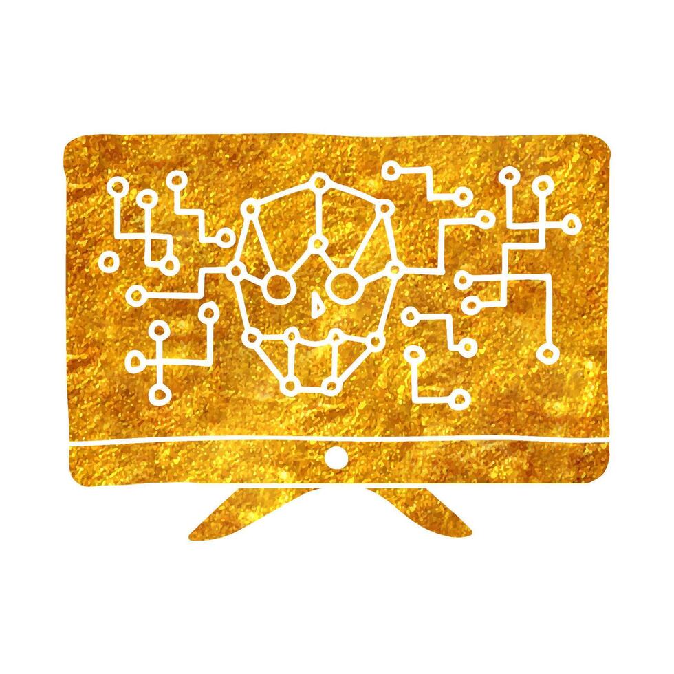 Hand gezeichnet künstlich Intelligenz Konzept Symbol im Gold vereiteln Textur Vektor Illustration