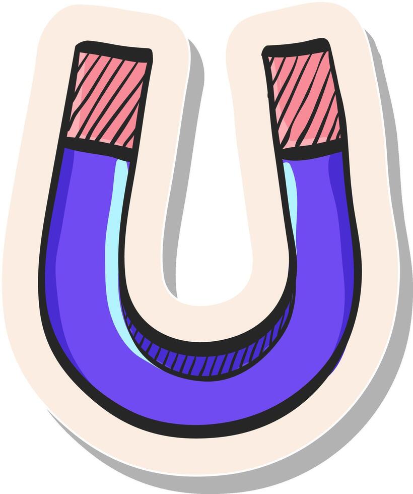 Hand gezeichnet Magnet Symbol im Aufkleber Stil Vektor Illustration
