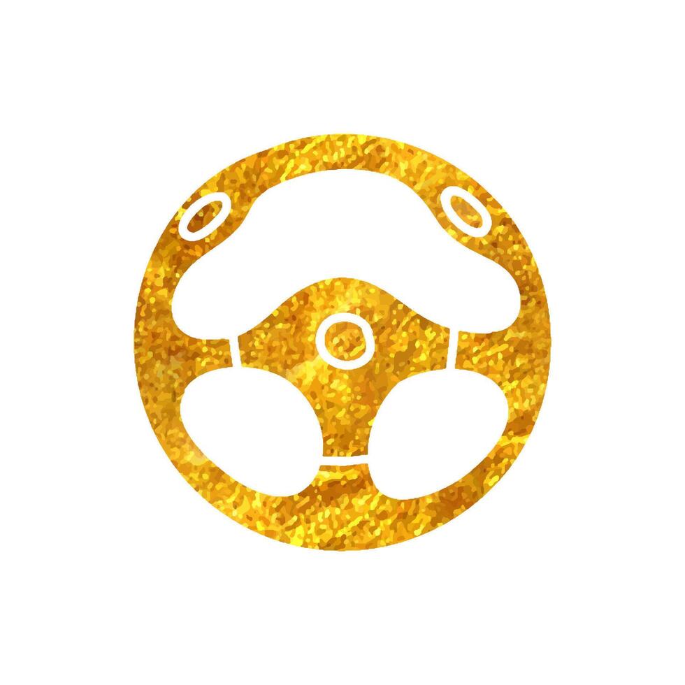 hand dragen styrning hjul ikon i guld folie textur vektor illustration