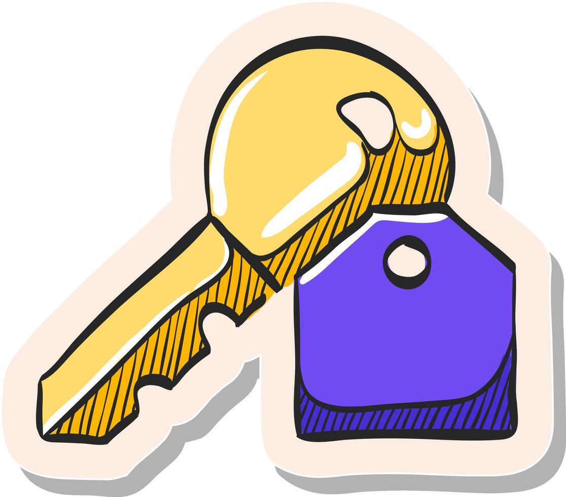 hand dragen nyckel ikon i klistermärke stil vektor illustration