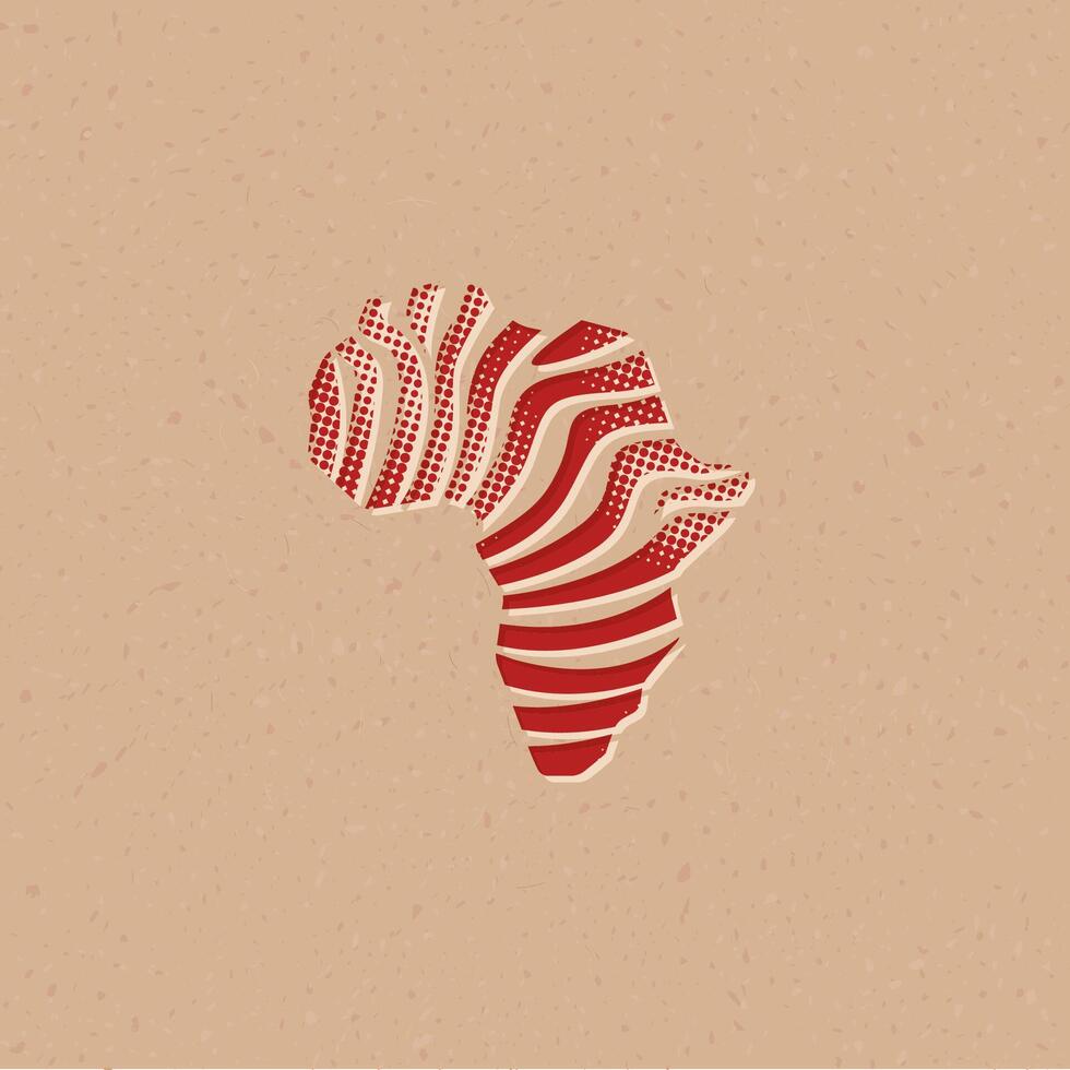 afrika Karta randig halvton stil ikon med grunge bakgrund vektor illustration