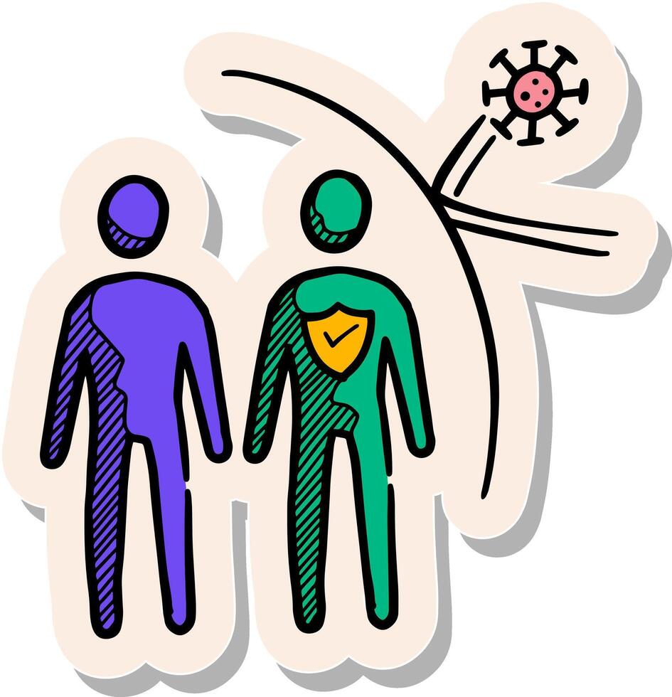 hand dragen besättning immunitet begrepp ikon i klistermärke stil vektor illustration