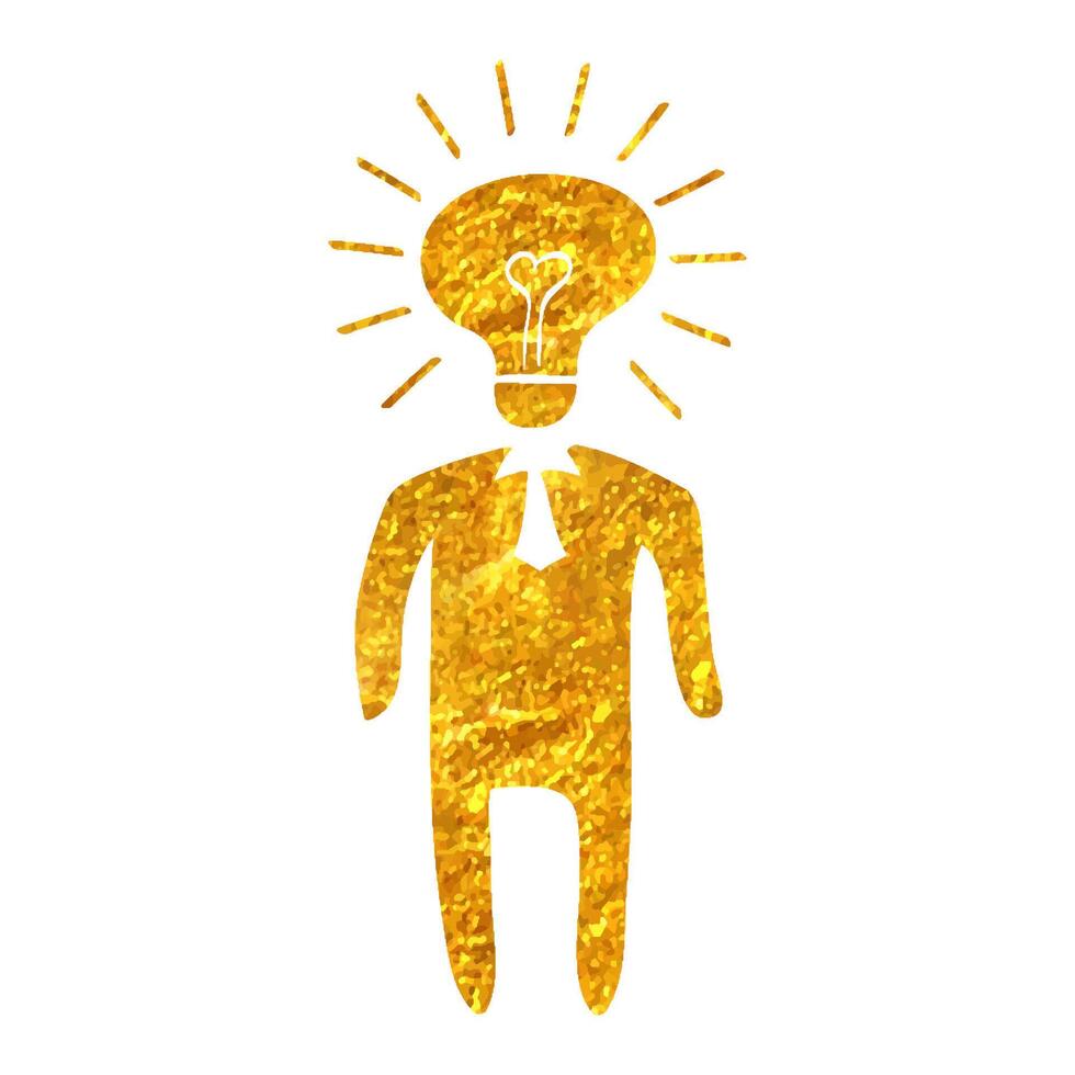 Hand gezeichnet Licht Birne Kopf Symbol im Gold vereiteln Textur Vektor Illustration