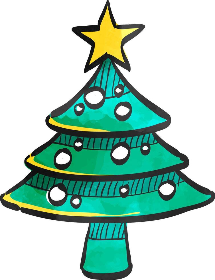 jul träd ikon i Färg teckning. vektor