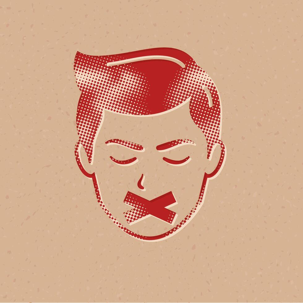 manlig ansikte med lim tejp på hans mun halvton stil med grunge bakgrund vektor illustration