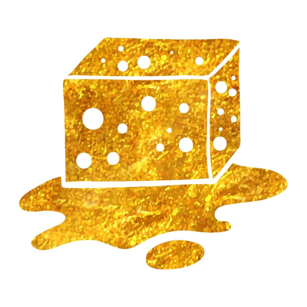 hand dragen svamp rengöring ikon i guld folie textur vektor illustration