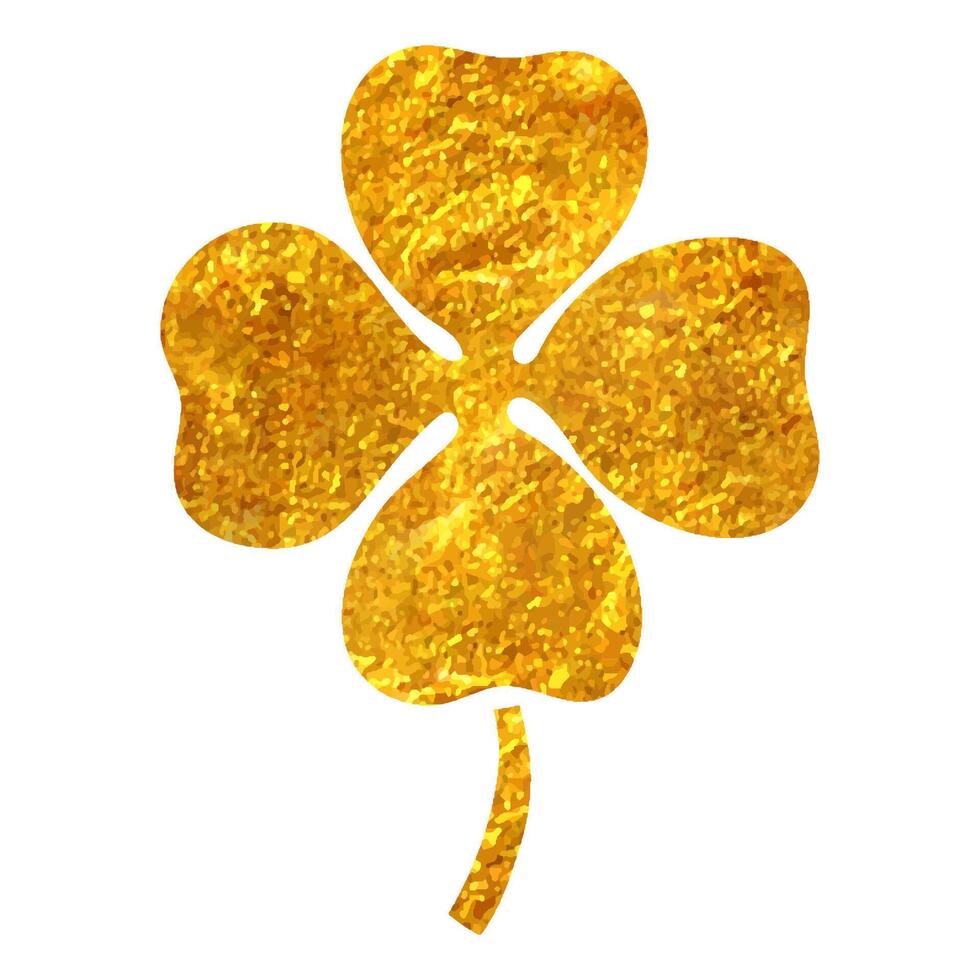 Hand gezeichnet Kleeblatt Symbol im Gold vereiteln Textur Vektor Illustration