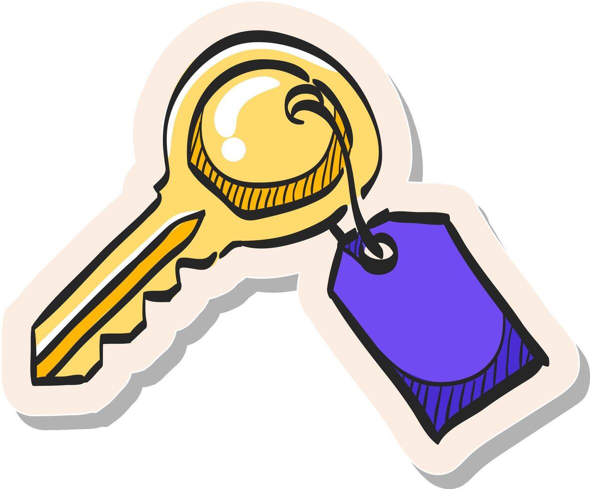 hand dragen nyckel ikon i klistermärke stil vektor illustration
