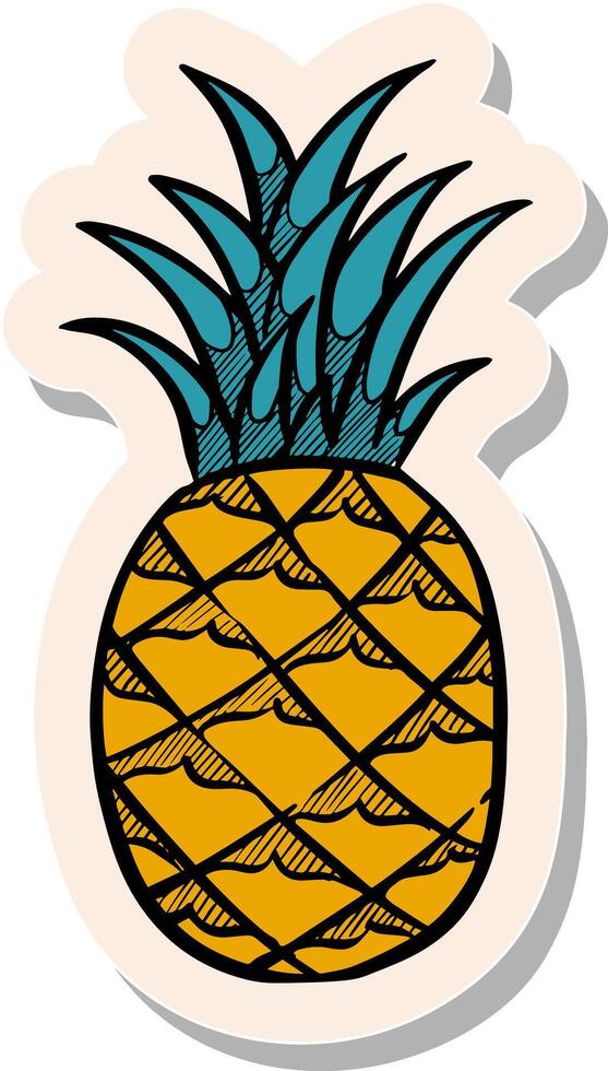 hand dragen klistermärke stil ananas vektor illustration