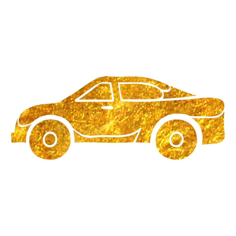 Hand gezeichnet Auto Symbol im Gold vereiteln Textur Vektor Illustration