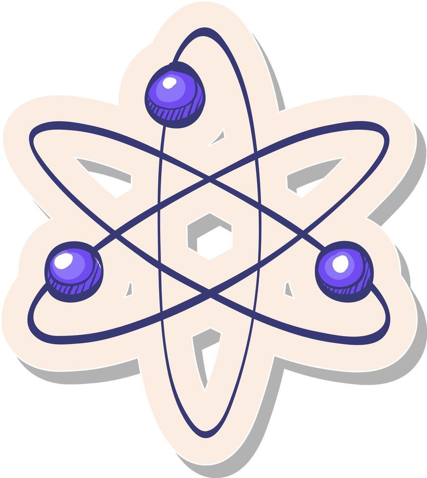 Hand gezeichnet Atom Struktur Symbol im Aufkleber Stil Vektor Illustration