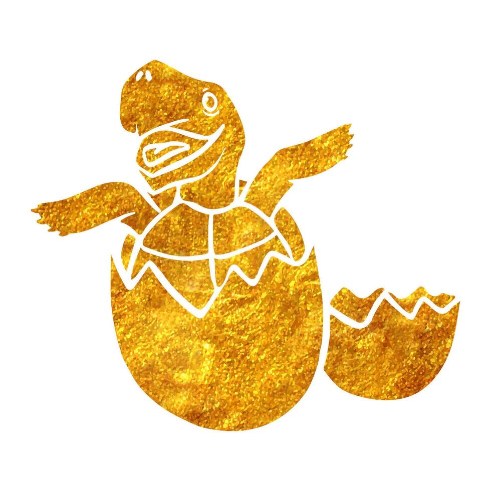 Hand gezeichnet Schildkröte Schraffur Symbol im Gold vereiteln Textur Vektor Illustration