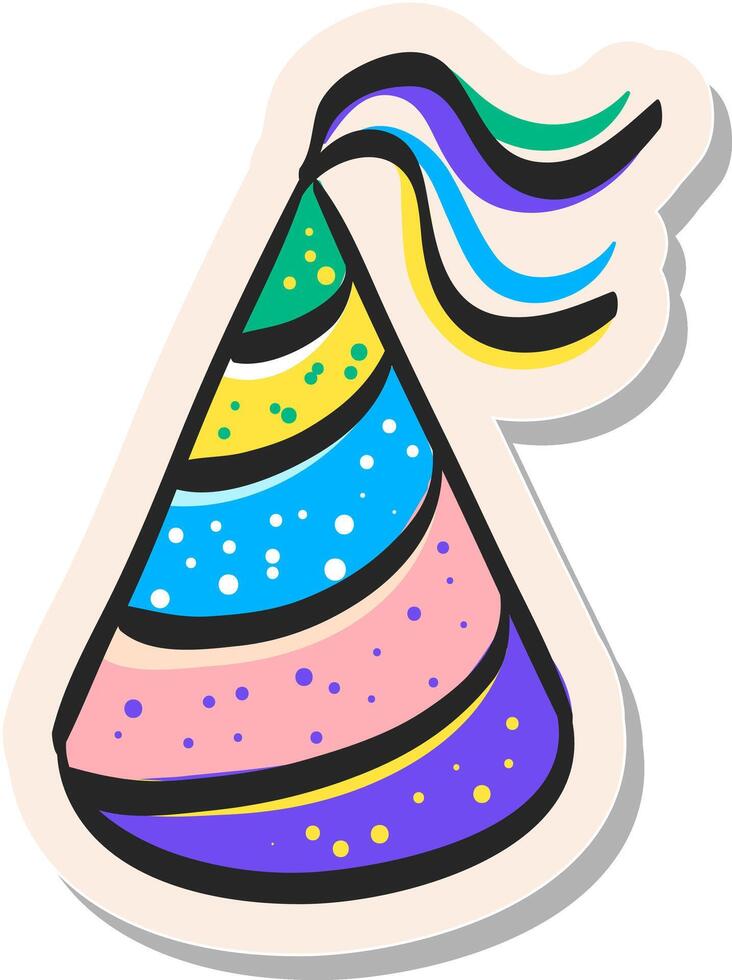 Hand gezeichnet Geburtstag Hut Symbol im Aufkleber Stil Vektor Illustration
