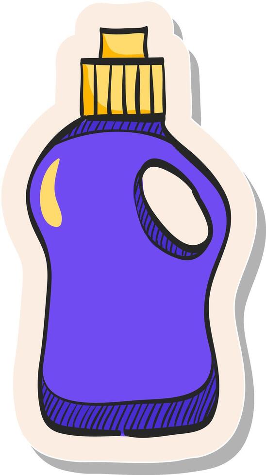 hand dragen rengöringsmedel flaska ikon i klistermärke stil vektor illustration