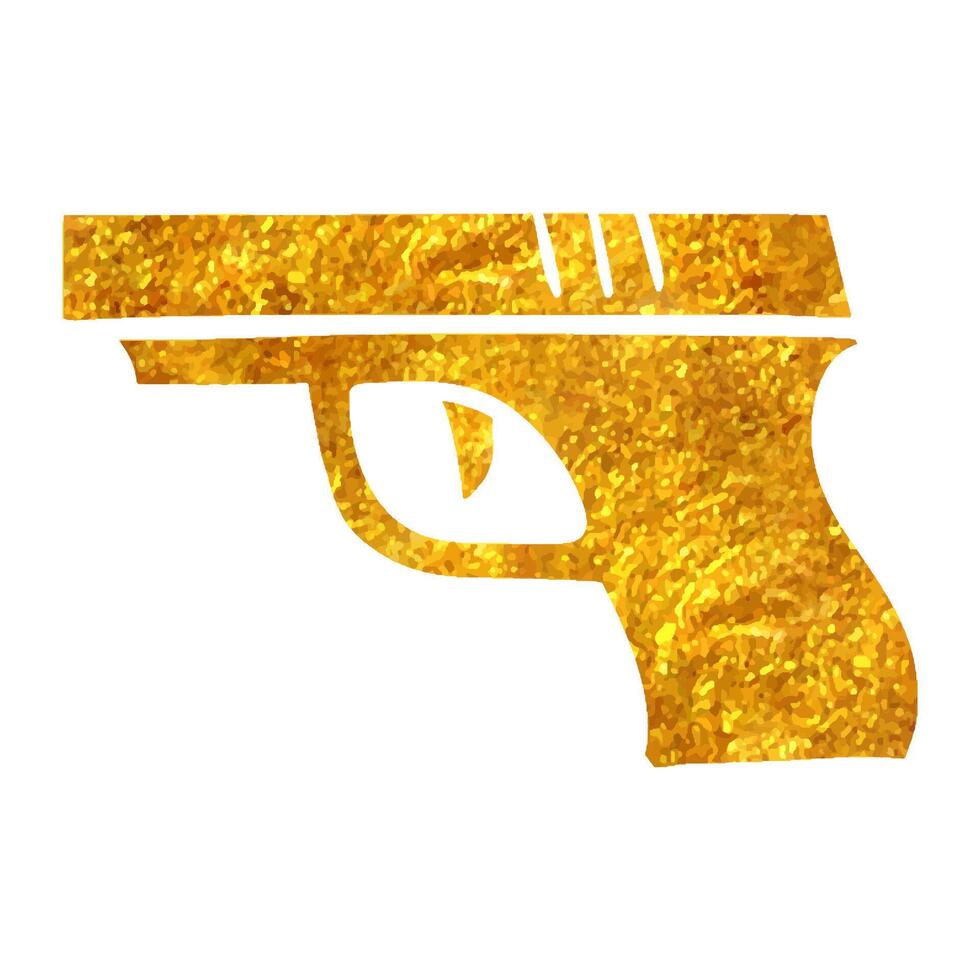 hand dragen ärm pistol ikon i guld folie textur vektor illustration