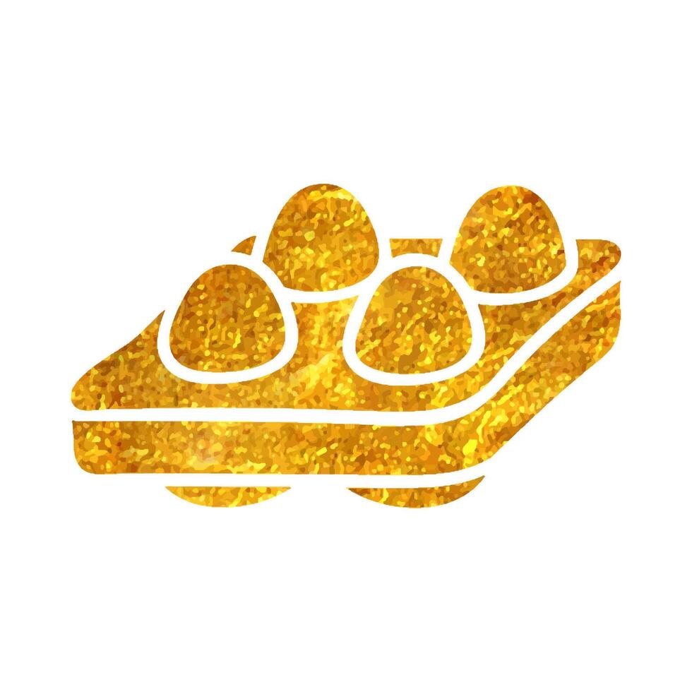 Hand gezeichnet Ei Karte Box Symbol im Gold vereiteln Textur Vektor Illustration