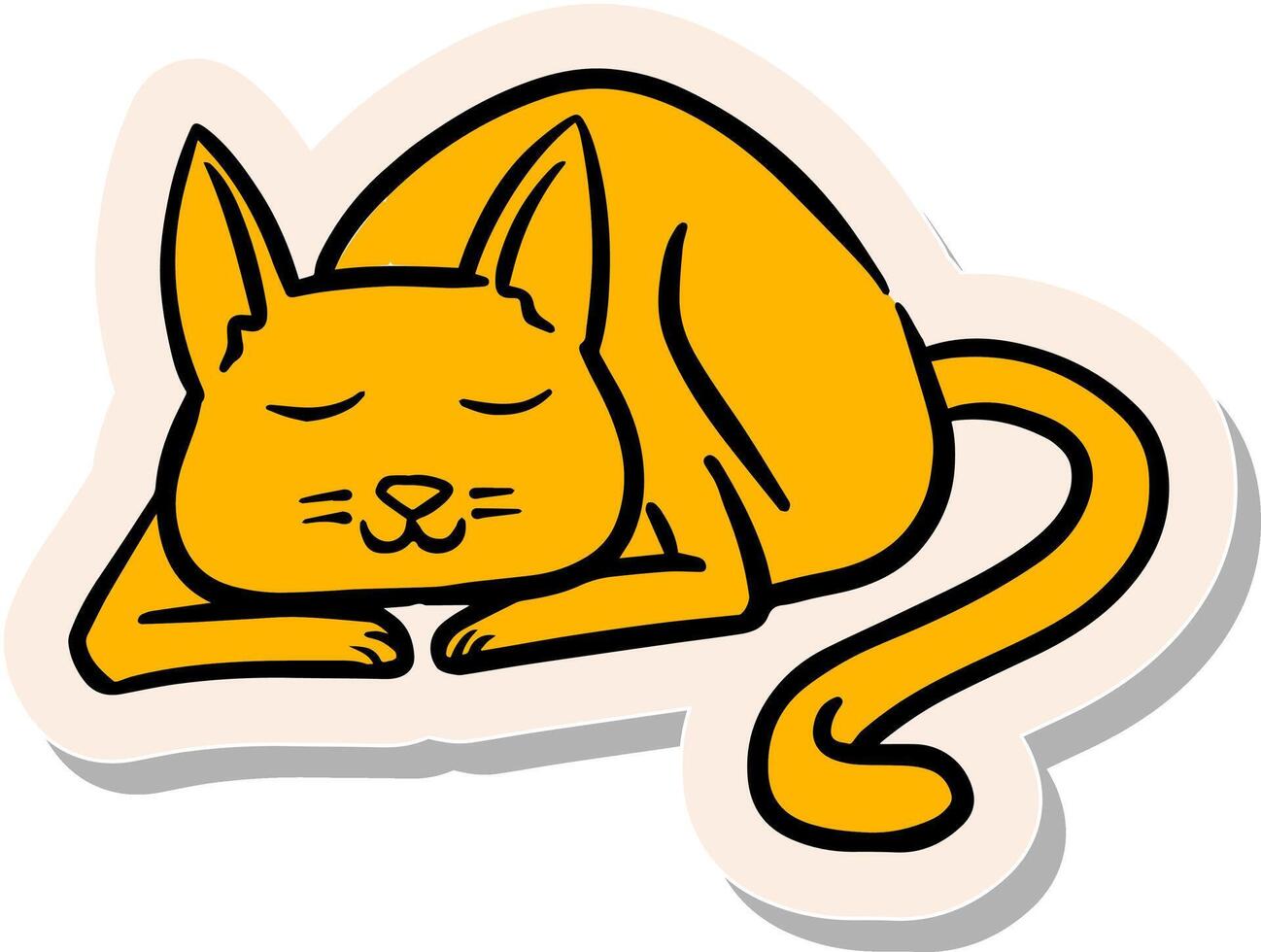 Hand gezeichnet Schlafen Katze im Aufkleber Stil Vektor Illustration