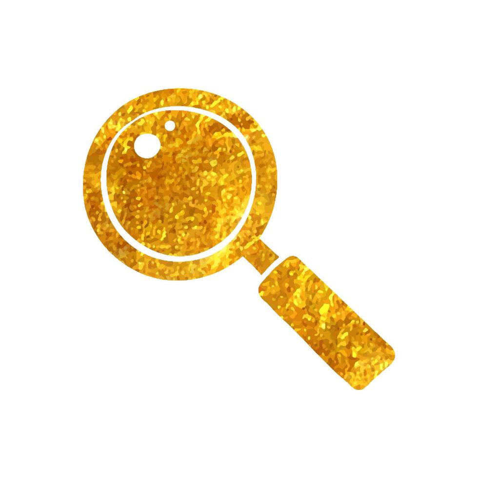 hand dragen förstoringsglas ikon i guld folie textur vektor illustration
