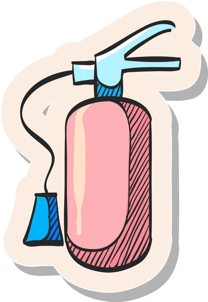 hand dragen brand eldsläckare ikon i klistermärke stil vektor illustration