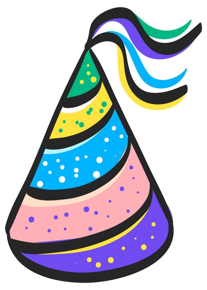 födelsedag hatt ikon i hand dragen Färg vektor illustration