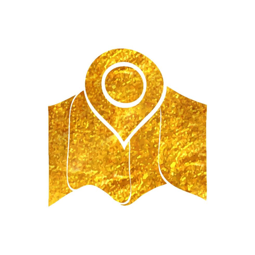 Hand gezeichnet Straße Karte Symbol im Gold vereiteln Textur Vektor Illustration