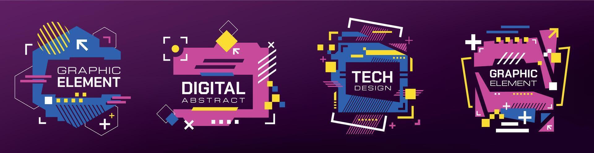 trogen geometrisk baner. abstrakt tekniskt fel ui ramar, cyberpunk gräns gränssnitt design element, trogen si-fi ramar. vektor modern uppsättning