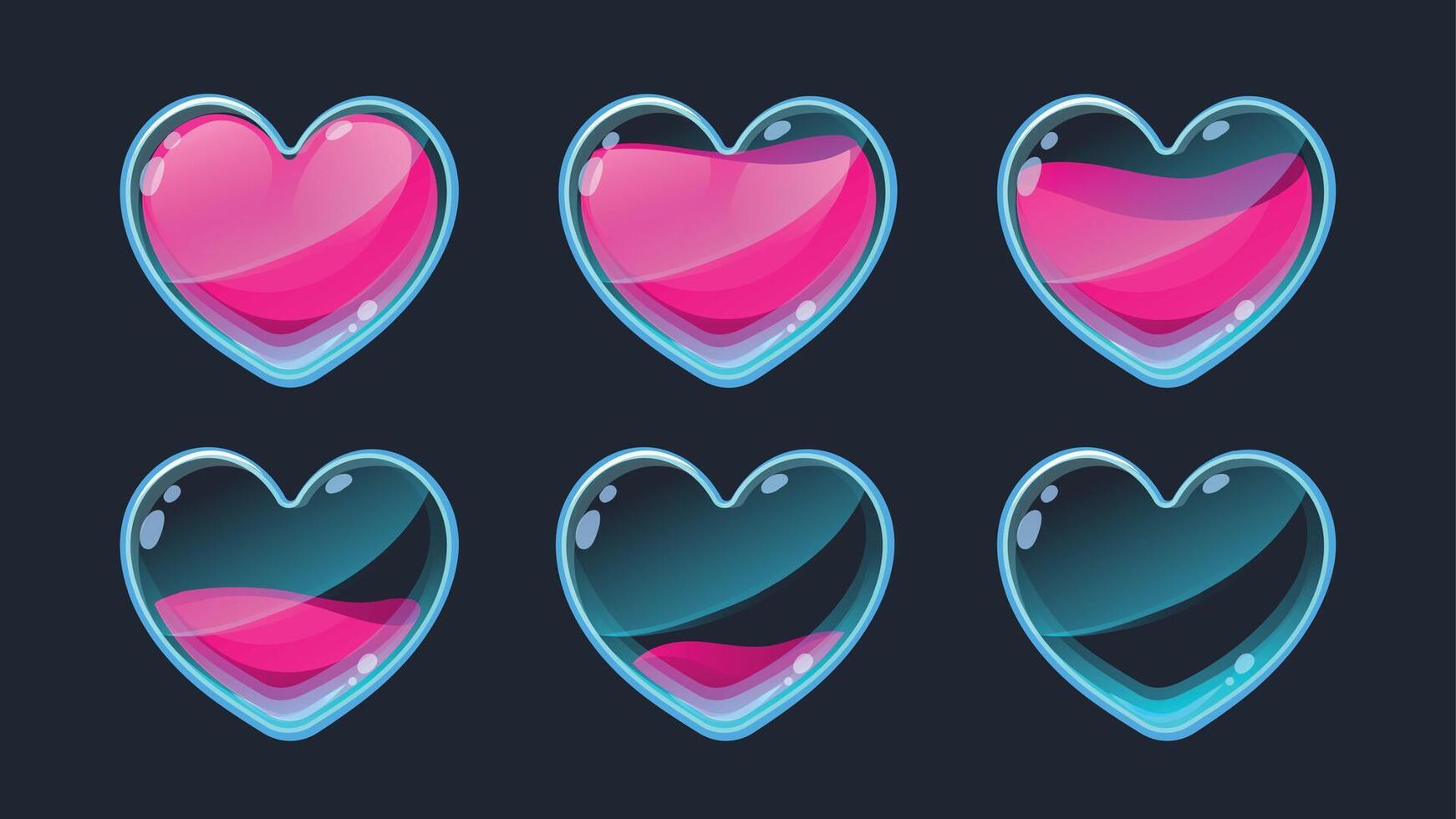 hjärta animering ui. tömma till full 2d spel liv sprite tillgång för hälsa indikation gui, webb app och mobil spel gränssnitt symbol grafisk design. vektor uppsättning