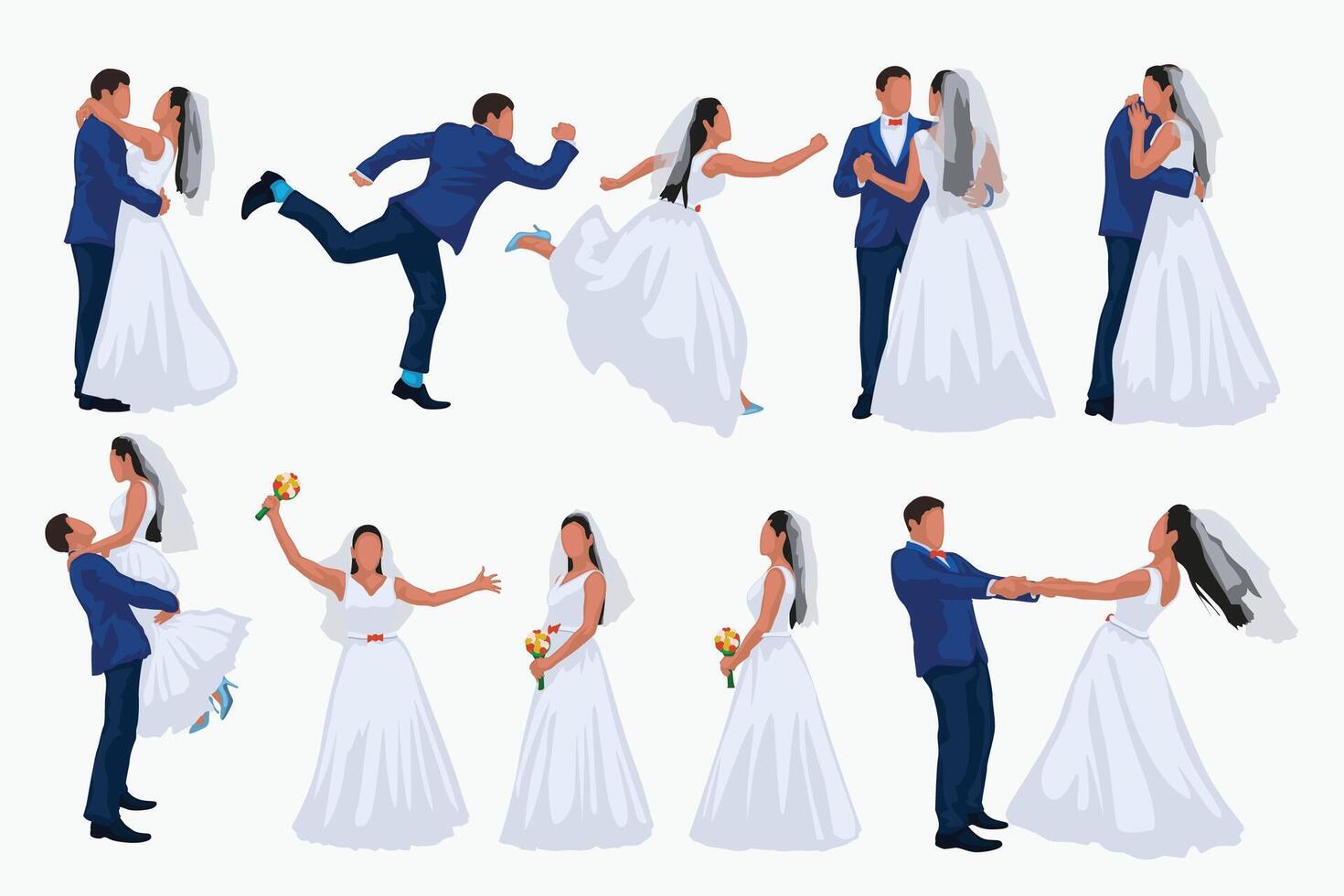 Hochzeit einstellen von Bräutigam und Braut vektor